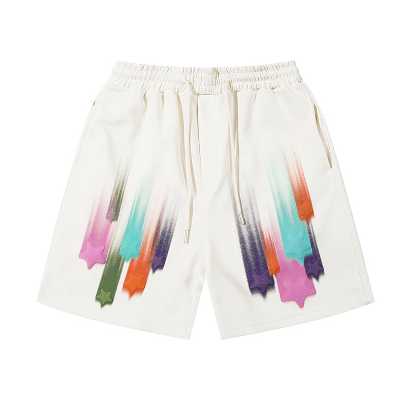 Star Graphic Print Short Pants Paneled Summer Elastic Waist Loose Sports Style Comfort Casual Streetwear Drawstring