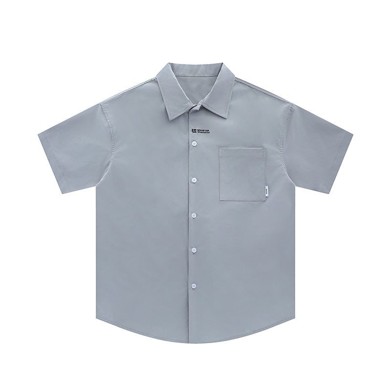 Front Pocket Pure Color Shirts Short Sleeve Oversize Button Tops Casual Summer Outwear Comfortable Trendy