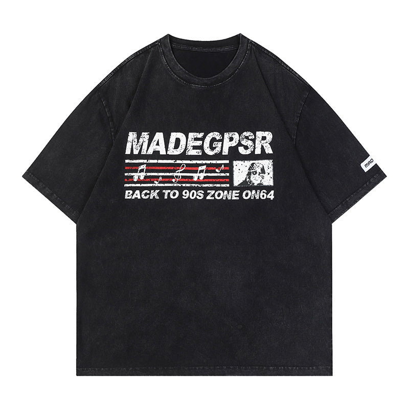 Vintage Print Streetwear T Shirts Oversize Loose Short Sleeve Harajuku Cotton Round Neck Tee Summer Solid Color