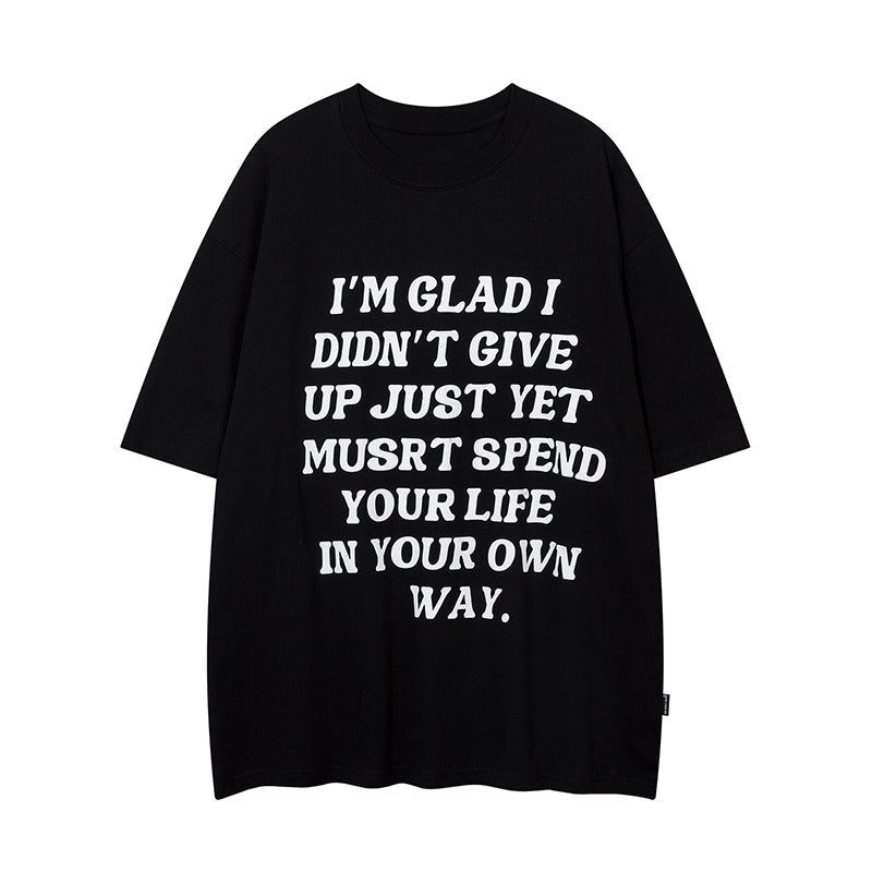 T Shirt Full Letter Print Streetwear Loose Fashion Summer Hip Hop Top Short Sleeve Simple Design