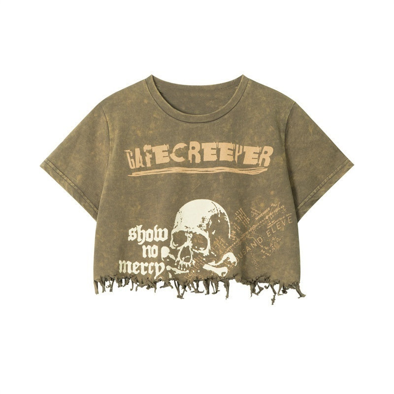 European And American Style Hip-Hop Hot Girls Short Top Wear-and-Wear High Street Short-Sleeve T-Shirt Women's Pure Cotton Summer