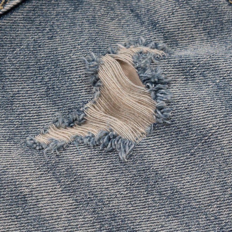 Men's And Women's Deconstructed Stitching Trousers Men's And Women's Same Tearing Holes Wash Water Grinding Straight Trendy Jeans