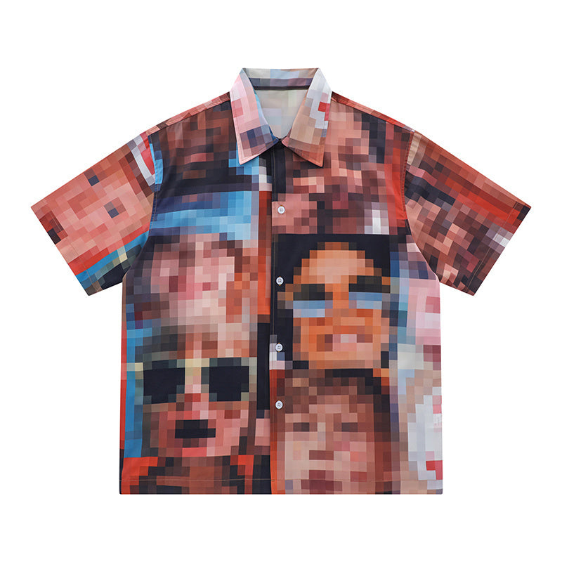 Blurry Photos Full Print Turn-down Collar Shirts Short Sleeve Button Tops Casual Summer Outwear Comfortable Trendy