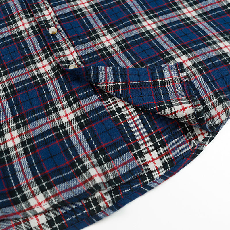 Plaid Shirts Autumn Long Sleeve Oversize Button Up Tops Korean Style Casual Fall Outwear Blue Comfortable