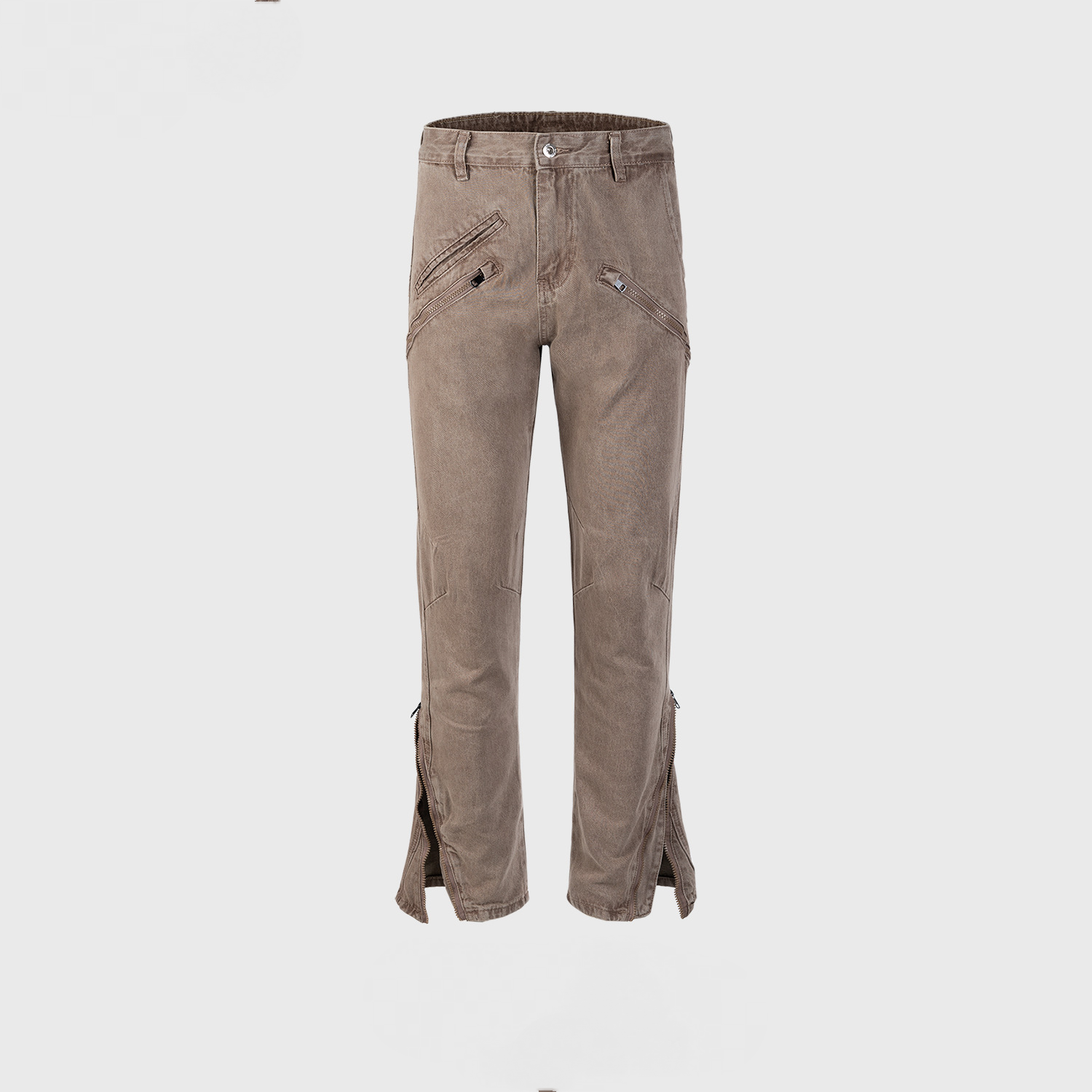 Men's And Women's Spring And Summer Urban Spiral Zipper Decorative Pants Wide Leg Wash Water British Jeans