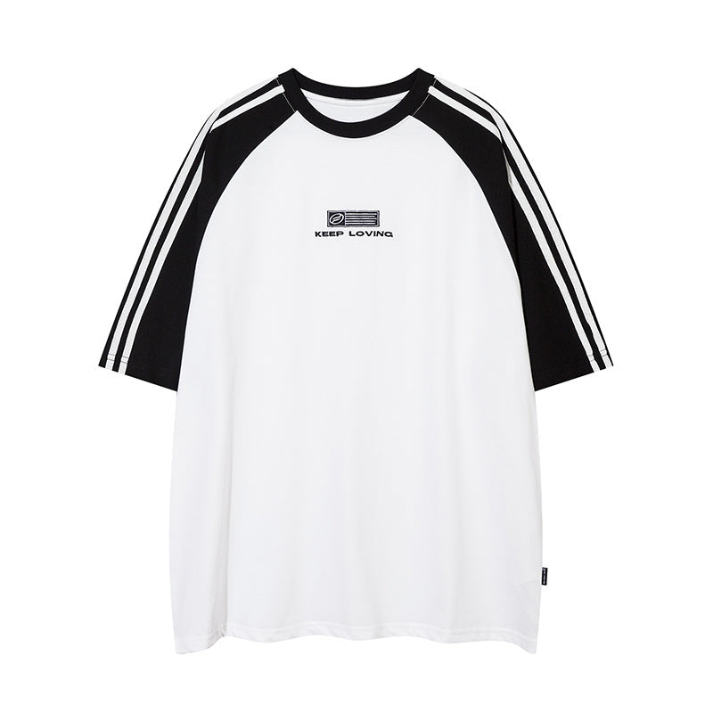 Side Stripe Streetwear T Shirt Letter Print Loose Fashion Summer Casual Tees Sports Style Top Short Sleeve Hip Hop