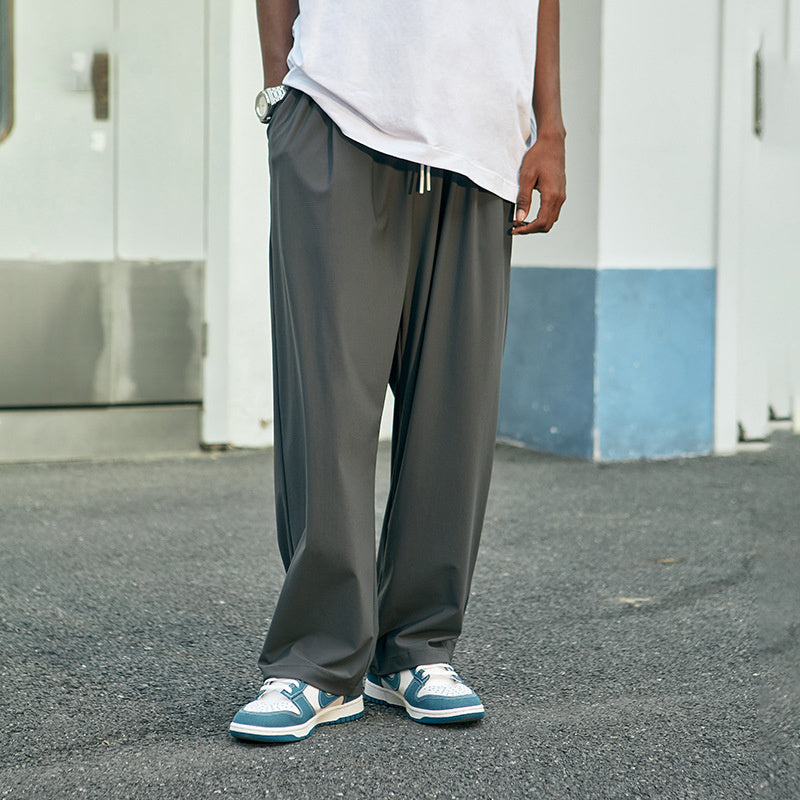 Street Check Quick-drying Air-conditioning Pants Autumn And Winter New High Elastic Cool Feeling Wide Leg Pants For Men And Women