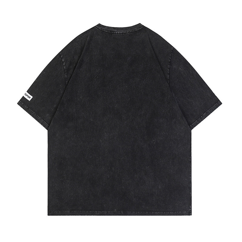 Big Letter Print Streetwear T Shirts Oversize Washed Loose Short Sleeve Harajuku Cotton Tee Casual Black