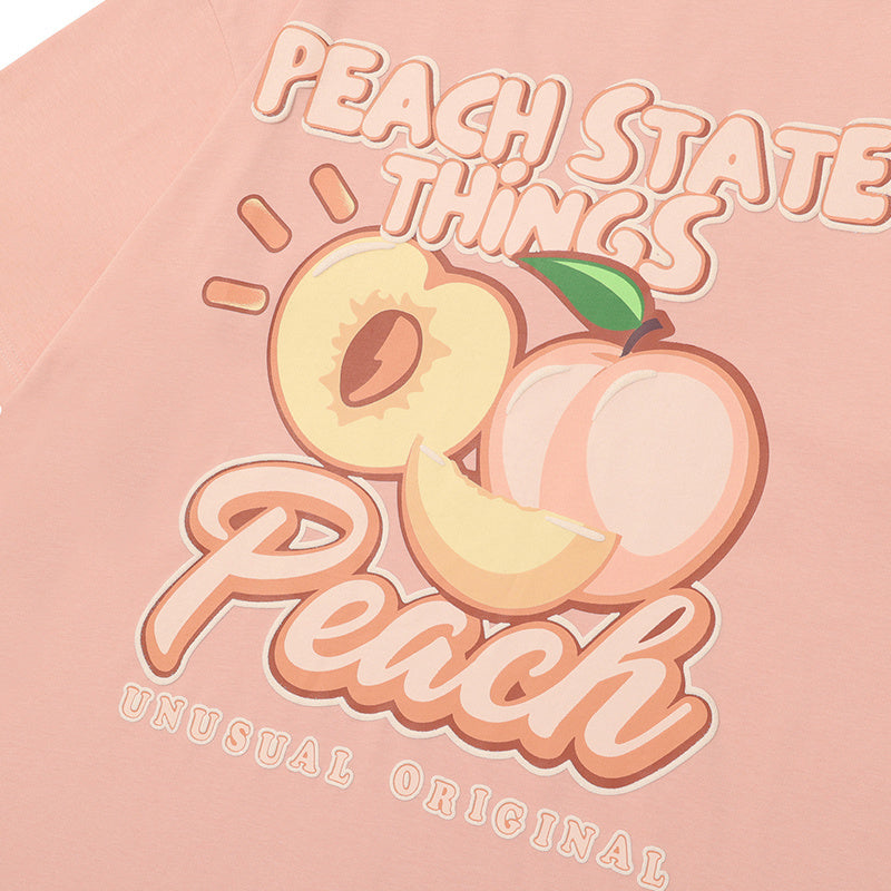 Peach Print T Shirt Short Sleeve Streetwear Pure Cotton Loose Summer Oversize Tees Fashion Casual Top