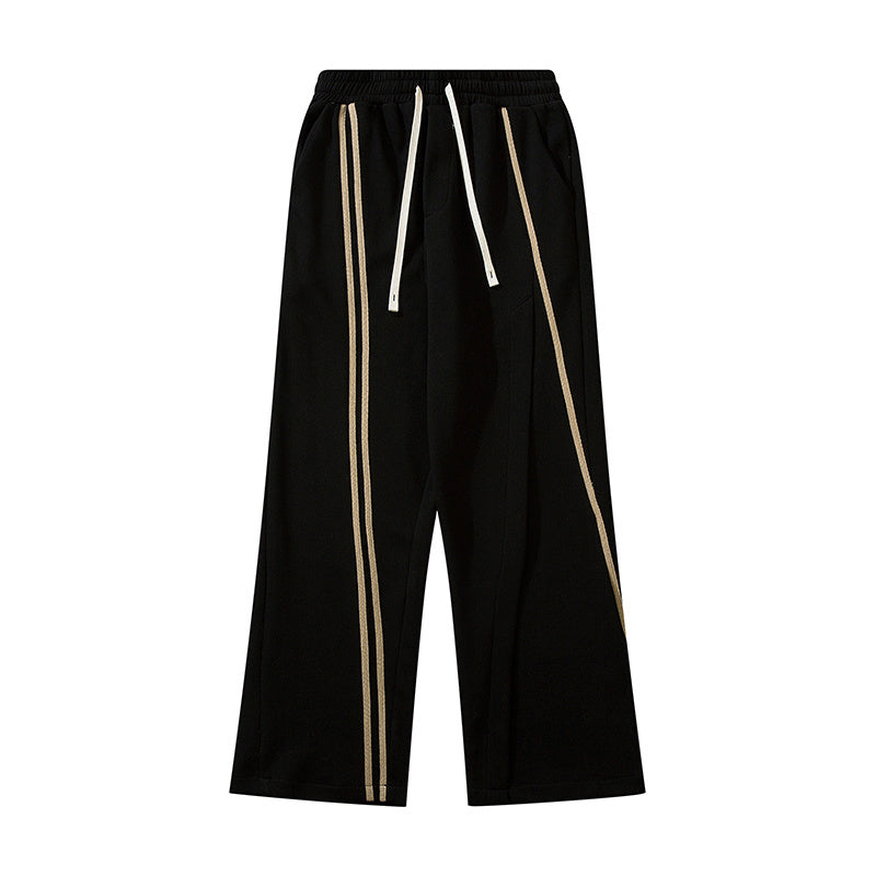 Cross Print Pants Contrast Paneled Drawstring Elastic Waist Loose Wide Leg Trousers Front Pocket Comfortable Fall