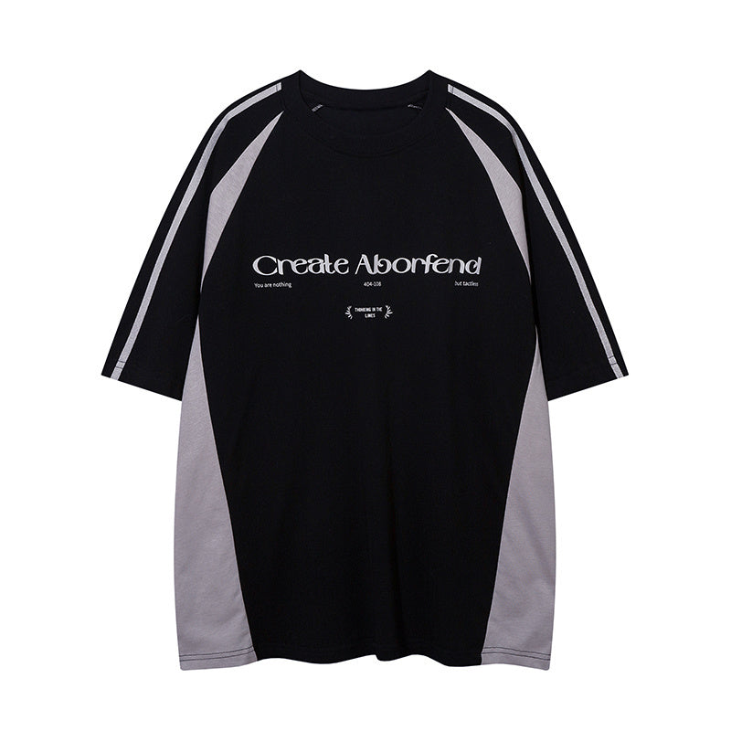 Raglan Sleeve Color Contrast Streetwear T Shirts Sports Style Casual O Neck Tee Loose Short Sleeve Summer Trendy