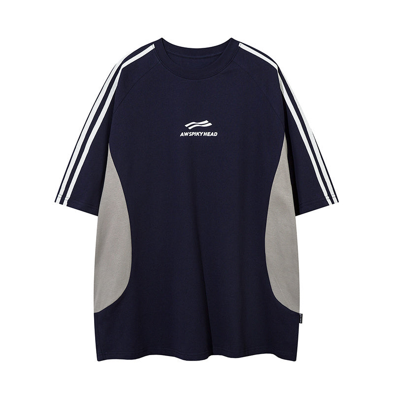 Side Stripe Streetwear T Shirt Letter Print Loose Top Short Sleeve Hip Hop Fashion Summer Casual Tees Sports Style