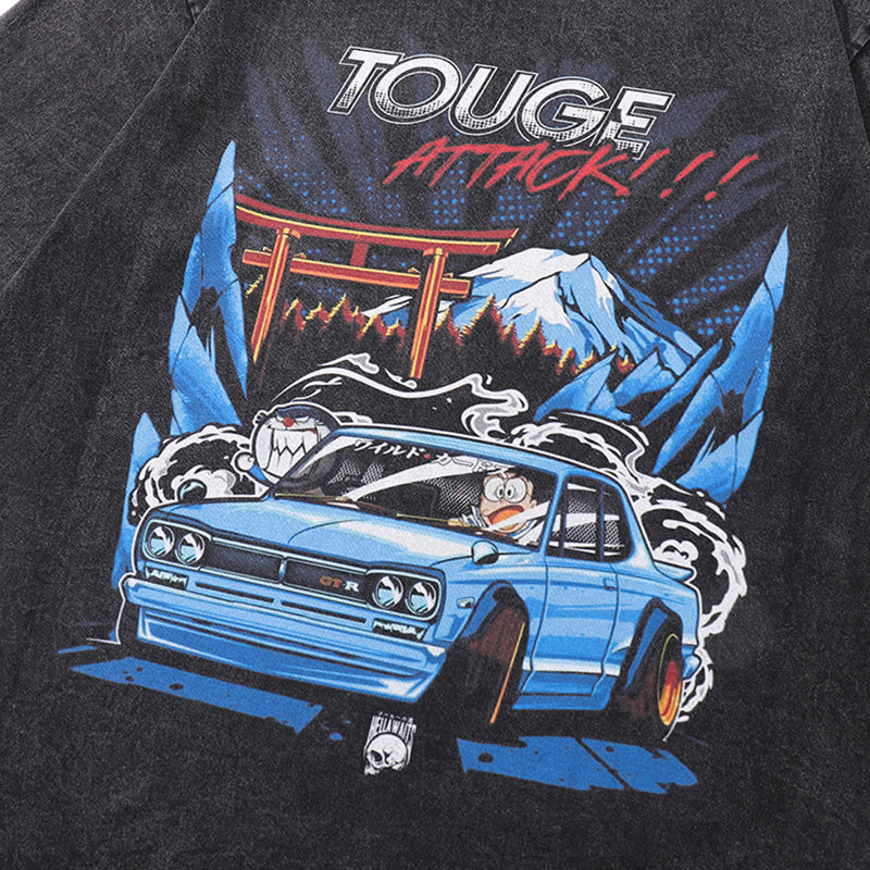 Vintage T Shirts Cotton Washed Loose Trendy Famous Anime Print Tee Streetwear Short Sleeve Casual O Neck Summer
