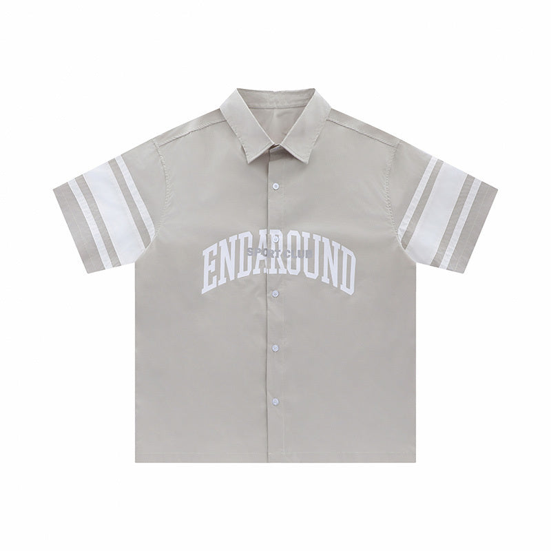 Striped Shirts Short Sleeve Oversize Button Tops Letter Print Casual Summer Outwear Comfortable Fashion