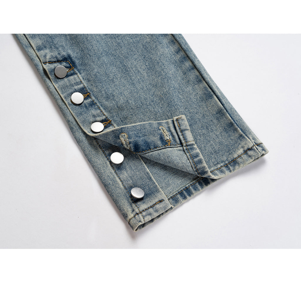 Men's Wear Women's Autumn And Winter Heavy Wash Old Button Wide Leg Pants Men's And Women's Straight Jeans