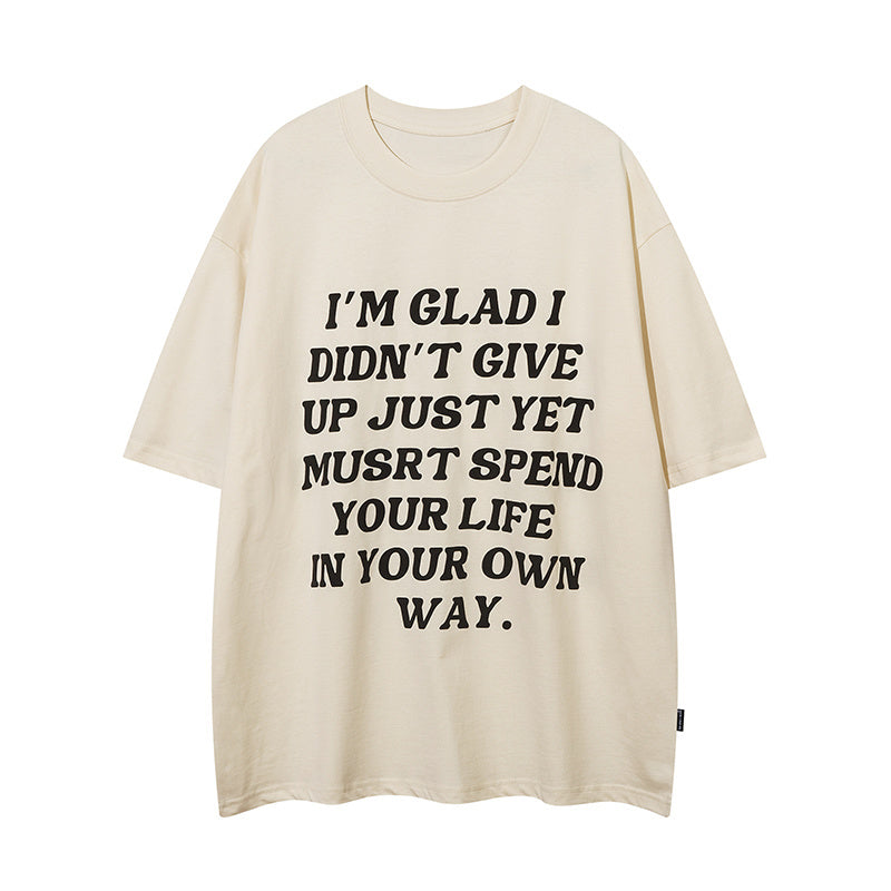 T Shirt Full Letter Print Streetwear Loose Fashion Summer Hip Hop Top Short Sleeve Simple Design