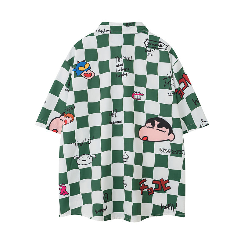Cartoon Pattern Shirts Short Sleeve Loose Button Up Tops Casual Summer Outwear High Quality Fashion