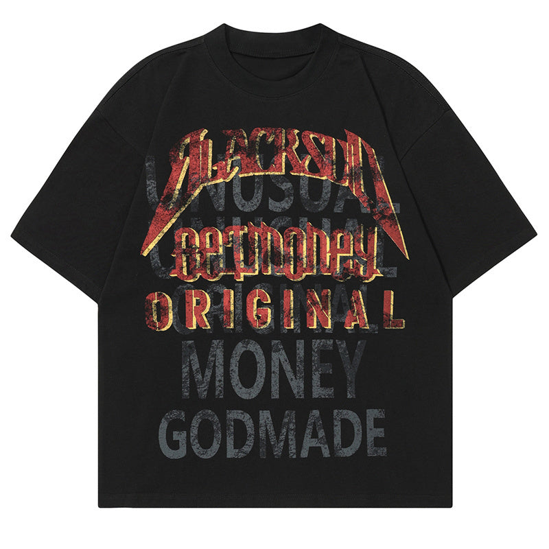 T Shirt American Letter Print Retro Loose Summer Streetwear Fashion Casual Top Short Sleeve