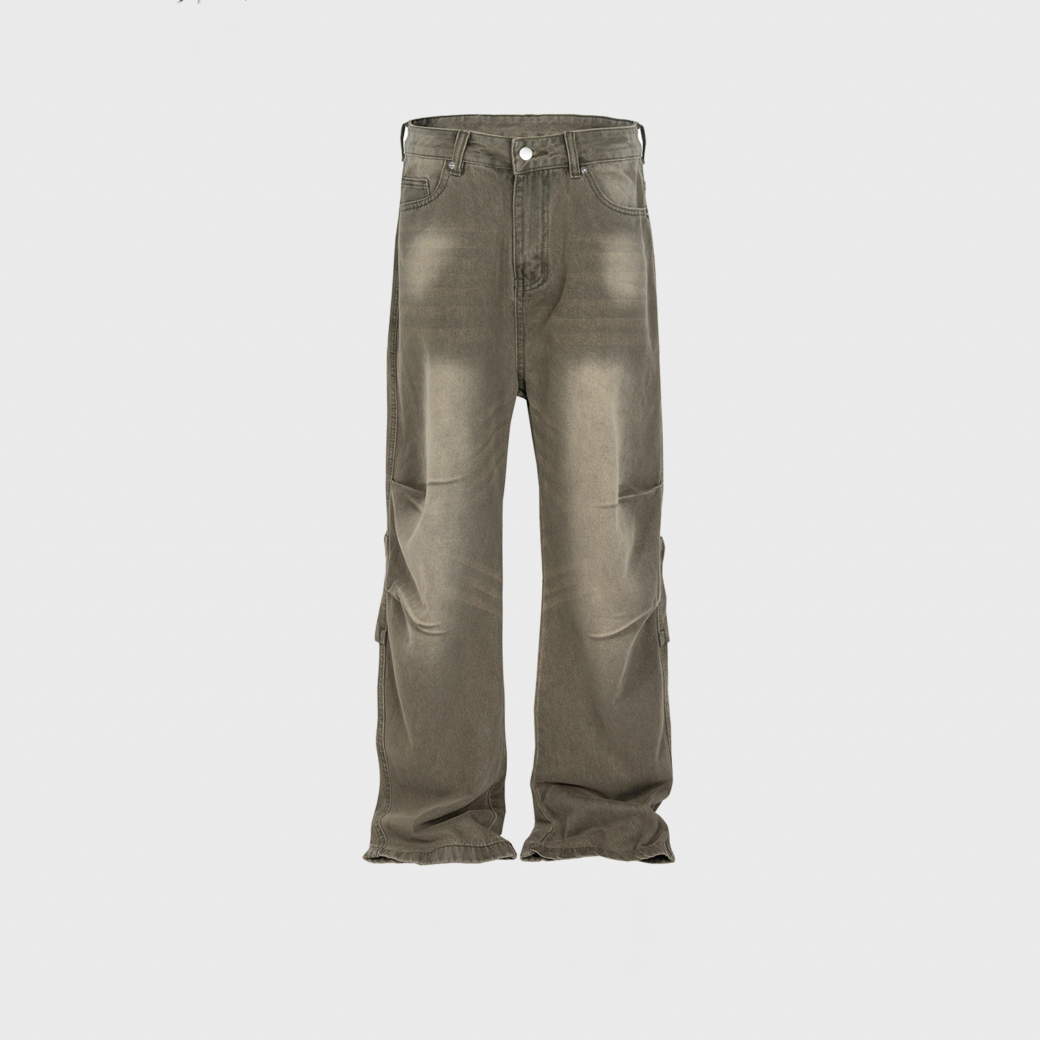 Men's And Women's Wash Old Pants Unisex Unisex Knee Belted Pleated Multi-size Trendy Jeans