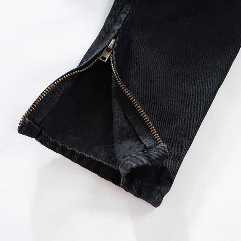 Men's Wear Women's Urban High Street Contrast Ripped Pants Men's And Women's Washed Old Zipper Leg Jeans