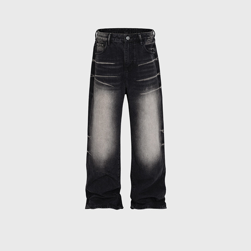 Men's Women's Wash-up Laser Textured Pants Men's And Women's High Street Style Straight Jeans Trendy