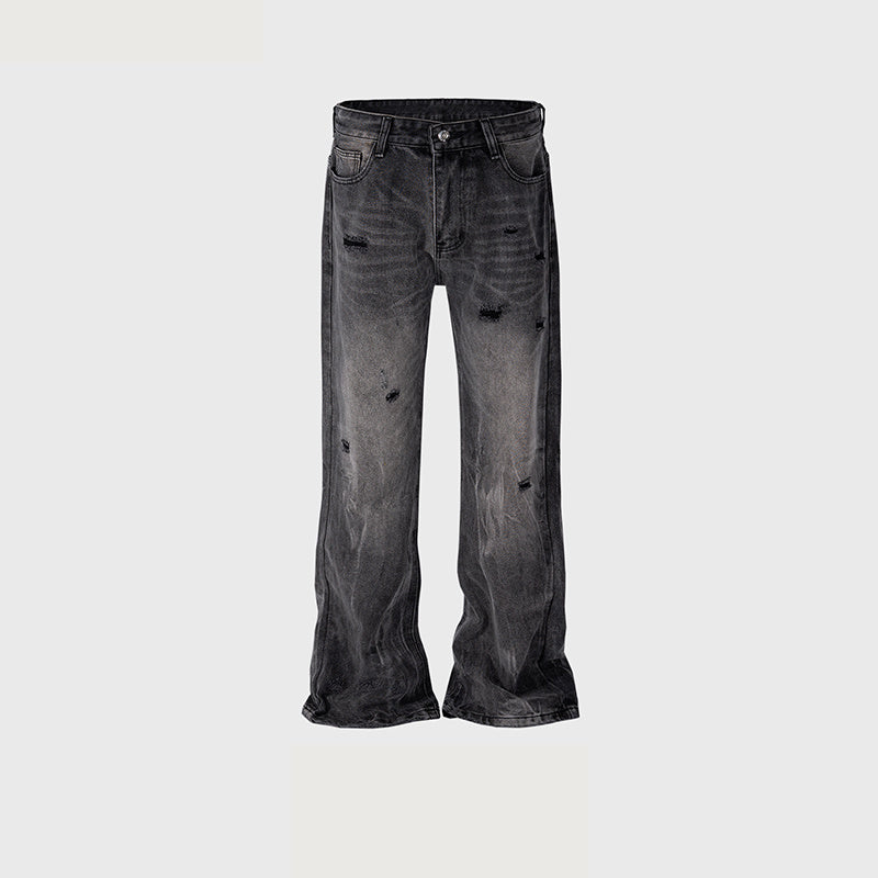 Men's And Women's Wash Dressed Laser Textured Trousers Men's And Women's Micro-Ripped Black Grey Trendy Jeans
