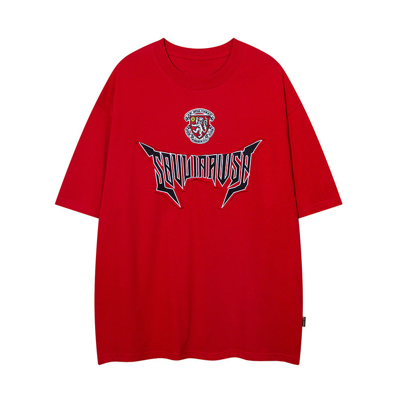 T Shirt Letter Graphic Embroidery Streetwear Loose Short Sleeve Simple Design Fashion Summer Hip Hop Top