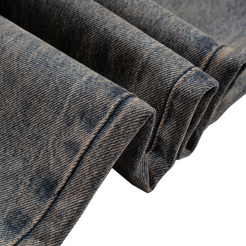 Men's Wear Women's High Street Style Wash-up Trousers Unisex Neutral Stucco Dye Micro-La Jeans