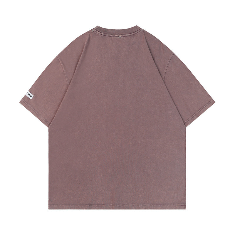 Letter Print Streetwear T Shirts Oversize Washed Loose Short Sleeve Harajuku Cotton Tee Summer Solid Color