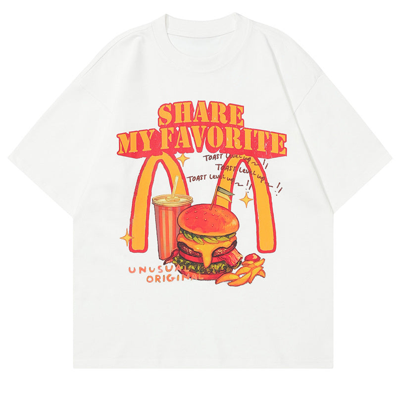 Hamburger Cola Print T Shirt Short Sleeve Streetwear Pure Cotton Loose Summer Oversize Tees Fashion Casual Top
