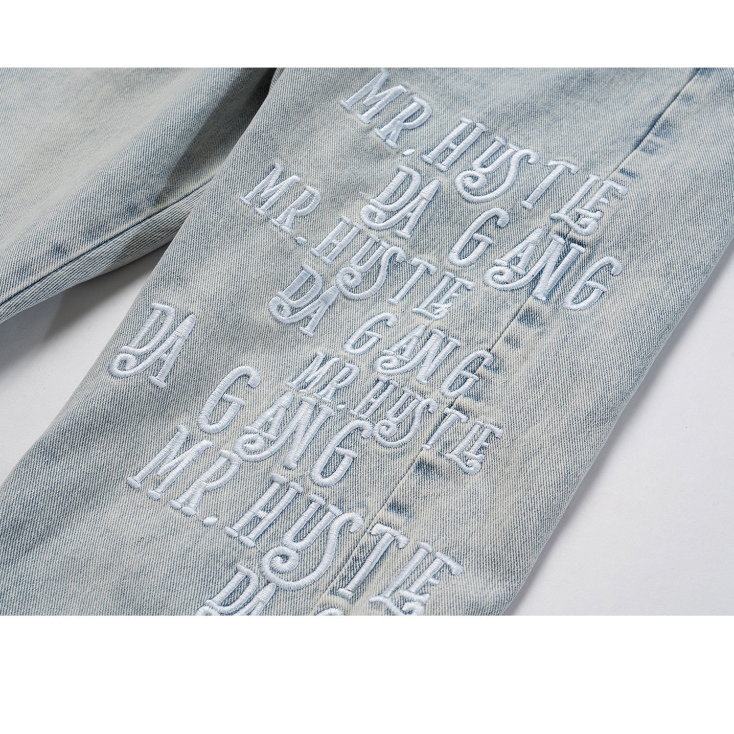 Men's Wear Women's Autumn And Winter Urban English Embroidery Wash-made Old Pants Men's And Women's Unisex Slim-fit Jeans Trendy