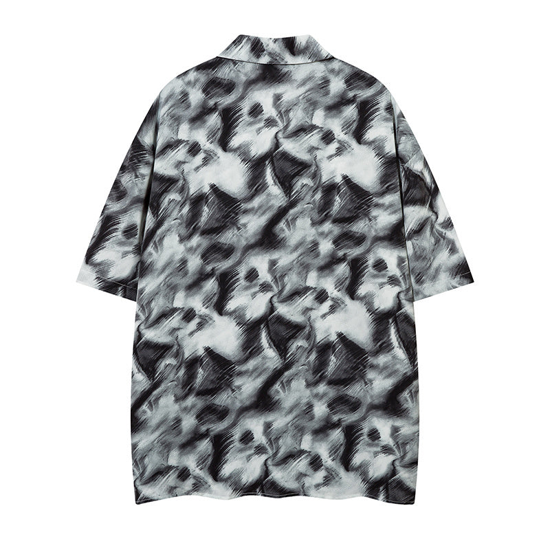 Vintage Streetwear Abstract Print Shirts Casual Summer Tops Outwear Short Sleeve Comfortable Fashion