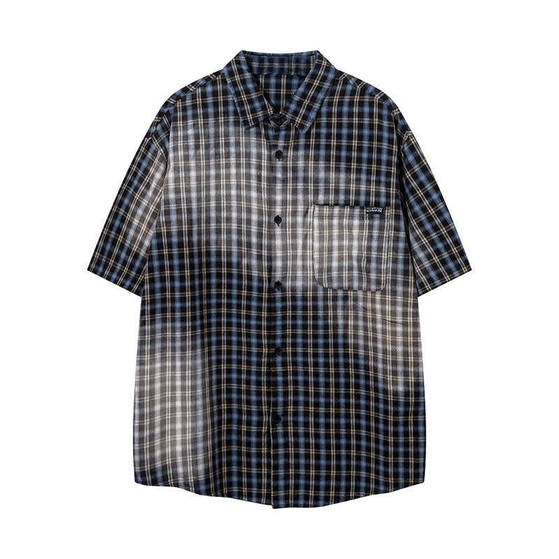 Plaid Polo Paneled Streetwear Short Sleeve Summer Casual Fashion Lapel Button Front Pocket