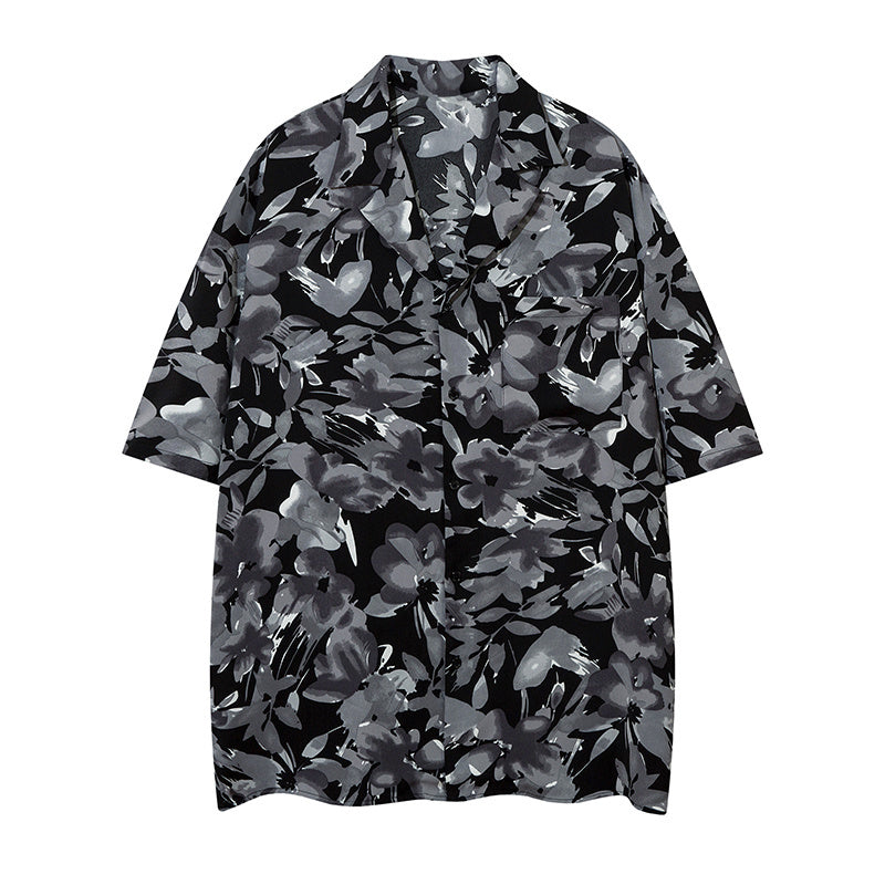 Vintage Streetwear Abstract Flower Print Shirts Casual Summer Tops Outwear Short Sleeve High Quality Fashion