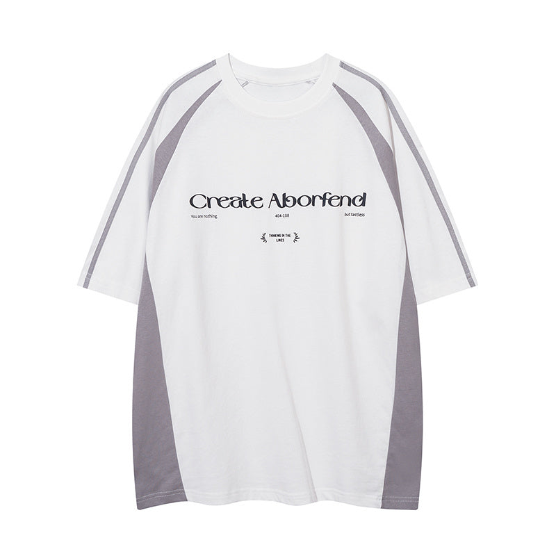 Raglan Sleeve Color Contrast Streetwear T Shirts Sports Style Casual O Neck Tee Loose Short Sleeve Summer Trendy