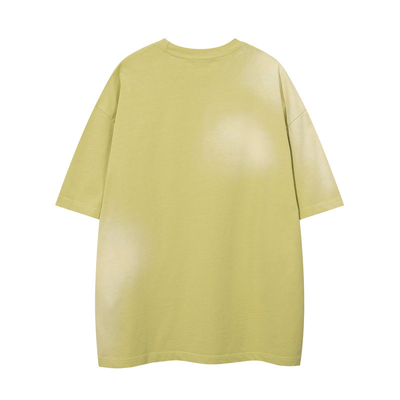Streetwear Distressed T Shirt Short Sleeve Round Neck Summer Cotton Loose Casual Trendy Tee Simple