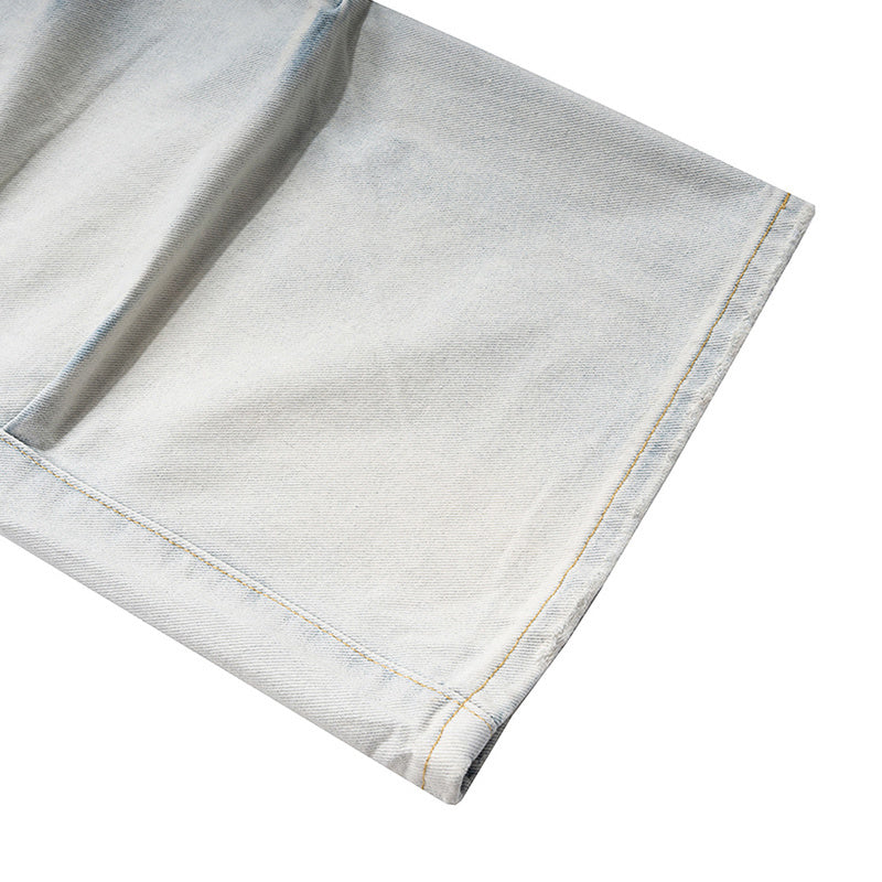 Men's And Women's Straight Pants Unisex Multi-Pocket Cut High Street Wash Old Light Blue Jeans