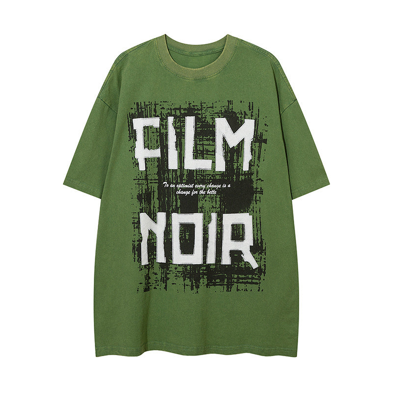 Cotton Letter Print Round Neck Summer Fashion Streetwear Tee Loose Casual Short Sleeve High Quality Washed