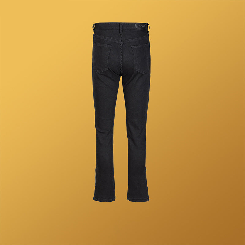 Men's Women's Urban High Street Zipper Leg Micro-stretch Trousers Unisex Black Slim-fit Jeans