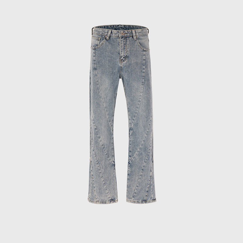 Women's Clothing Men's Hip-Hop Washed Old Pants Unisex Spiral Stitching Micro Multi-Size Blue Jeans