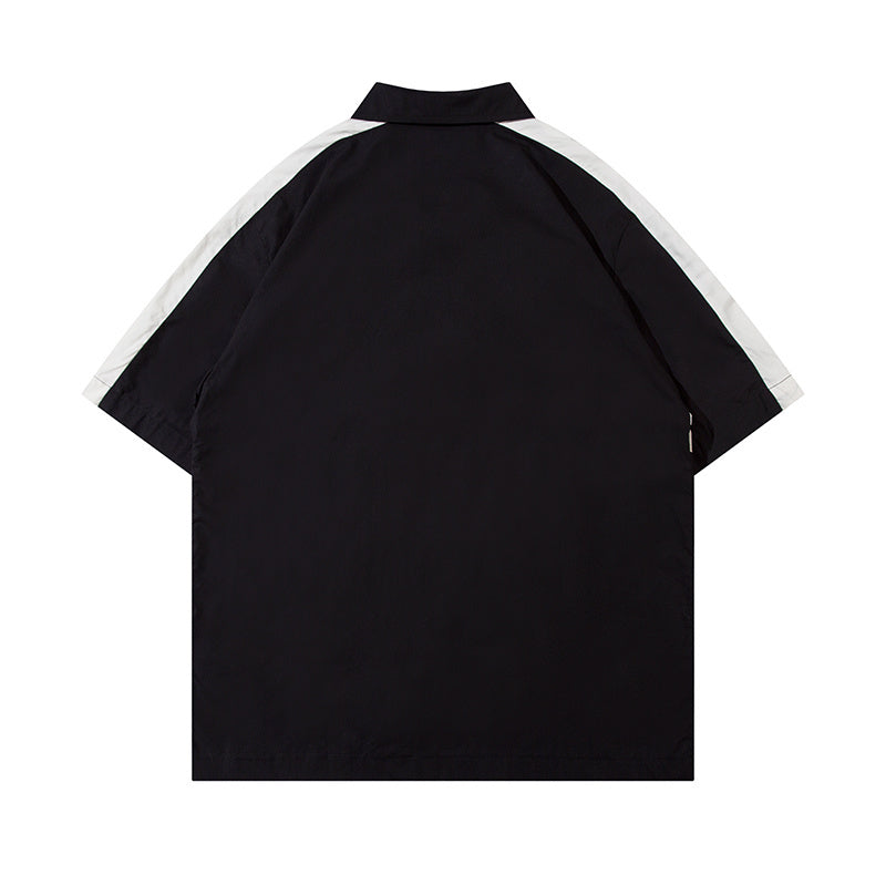 Letter Print Polo Streetwear Short Sleeve Summer Casual Fashion Zipper Simple Sports Style Loose