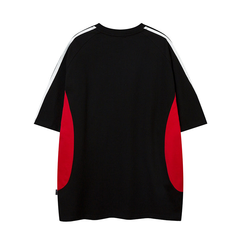 Side Stripe Streetwear T Shirt Letter Print Loose Top Short Sleeve Hip Hop Fashion Summer Casual Tees Sports Style