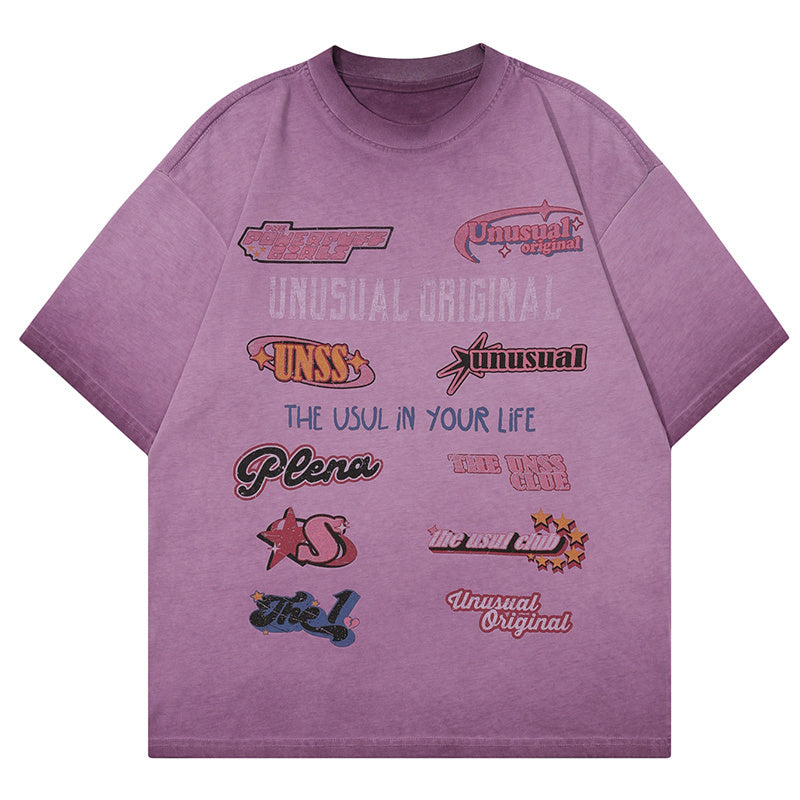 Retro Logo Print T Shirt Oversize Tees Fashion Casual Top Short Sleeve Streetwear Pure Cotton Loose Summer