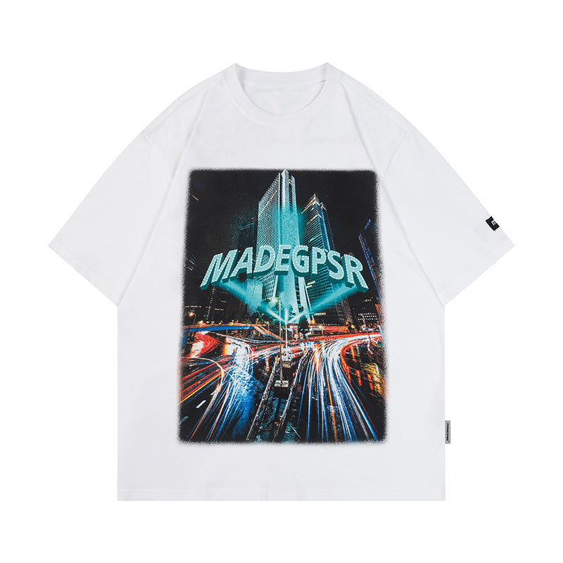 City View Print Streetwear T Shirts Oversize Loose Short Sleeve Tee Summer Harajuku Cotton Round Neck
