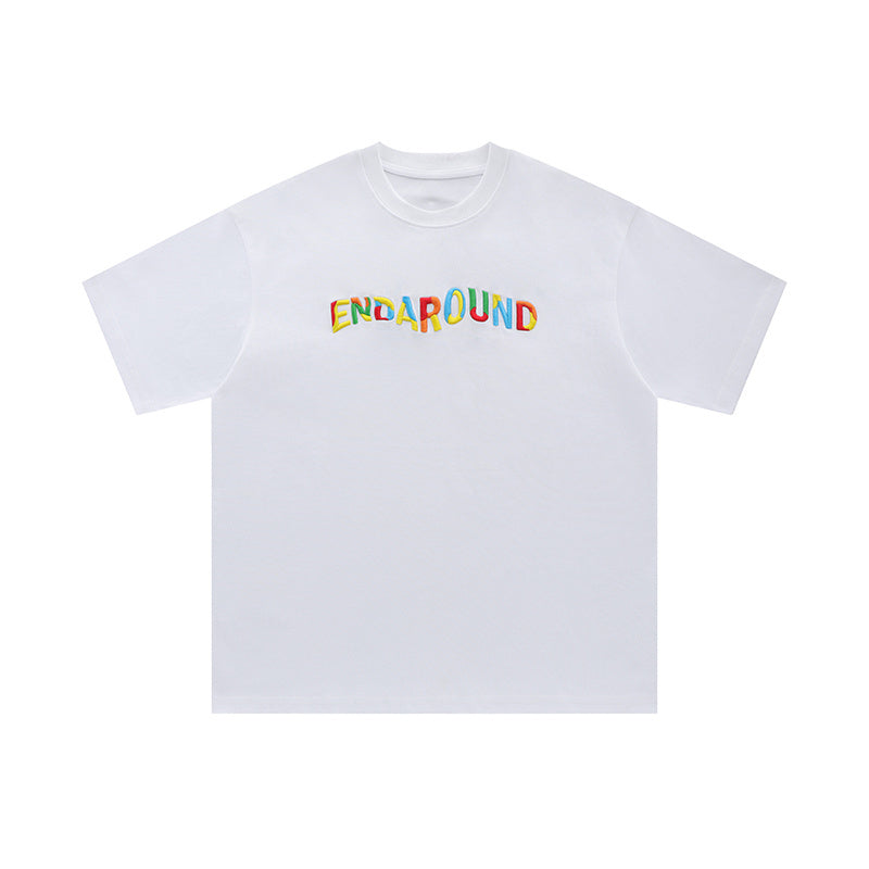 Streetwear T Shirts Oversize Colorful Letter Embroidery Fashion Short Sleeve Cotton Tee Casual