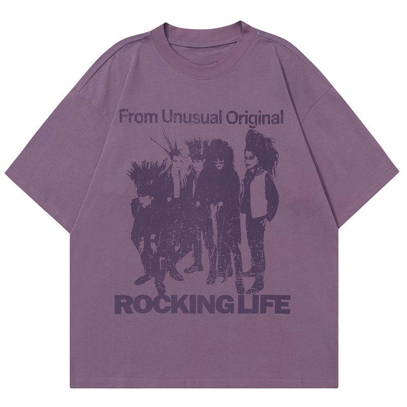Rock Band Print T Shirt Short Sleeve Streetwear Pure Cotton Loose Summer Oversize Tees Fashion Casual Top