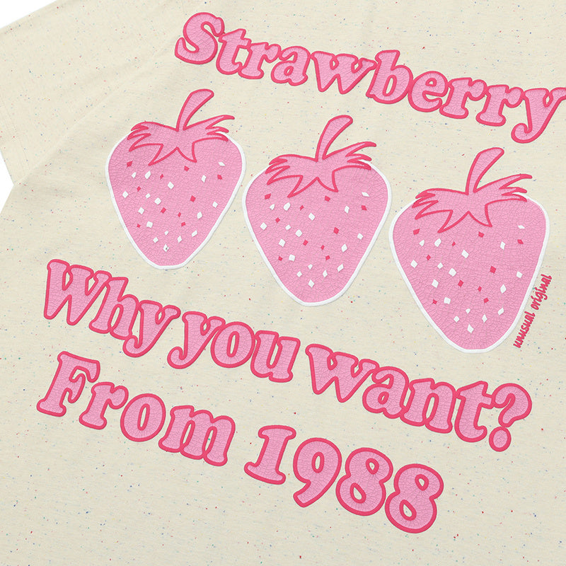 Strawberry Print T Shirt Oversize Tees Fashion Casual Top Short Sleeve Streetwear Pure Cotton Loose Summer