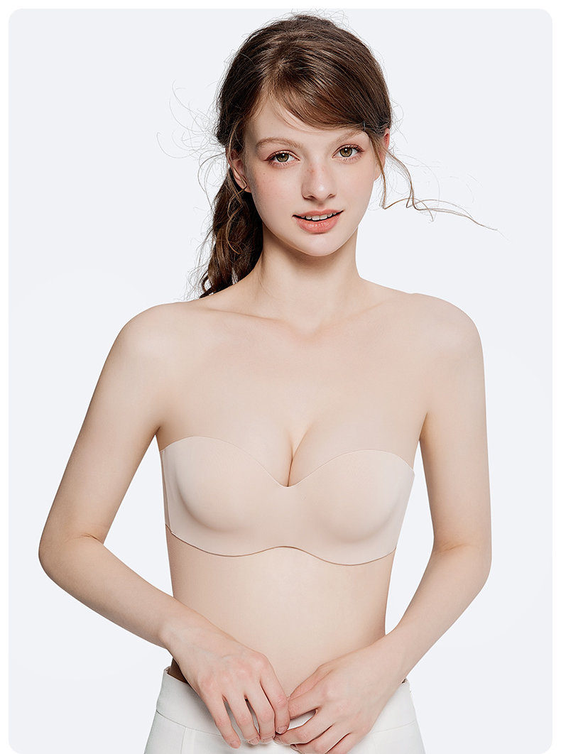 Round Cup Non-slip Strapless Underwear Women's Summer Breathable Non-dropping Bra Small Chest Gathering Non-empty Cup Bra Anti-sagging