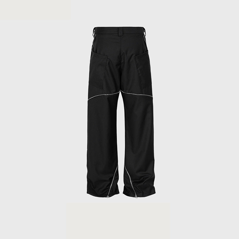 Men's And Women's Spiral Zipper Design Trousers Unisex High Street Black And Grey Two-color Straight Casual Trousers