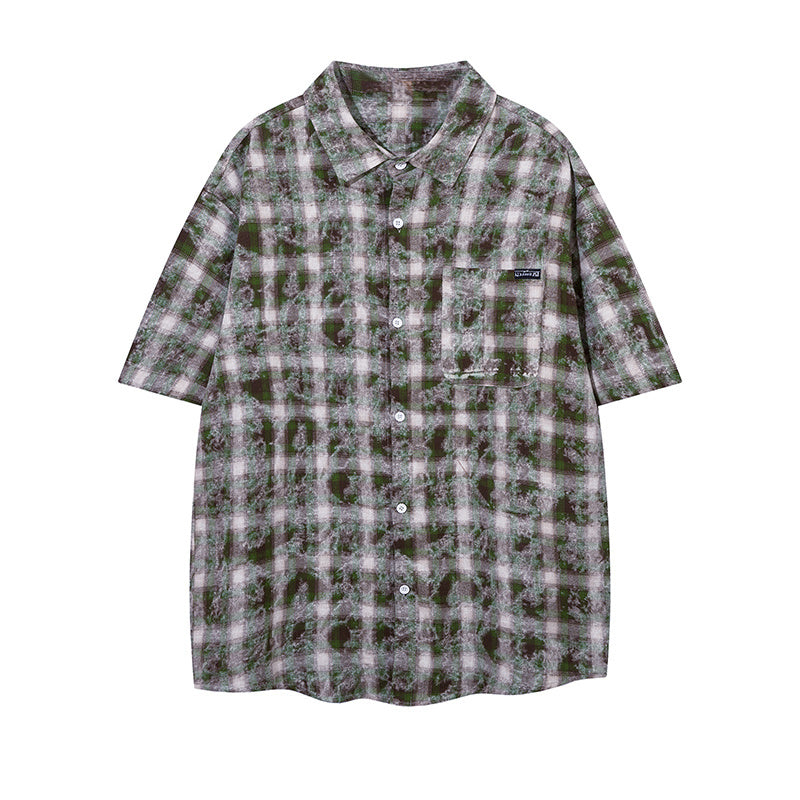 Plaid Shirts Short Sleeve Oversize Button Up Tops Korean Style Casual Summer Outwear Comfortable